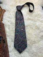 Baris Made in England - Charcoal Teal Burgundy Paisley tie