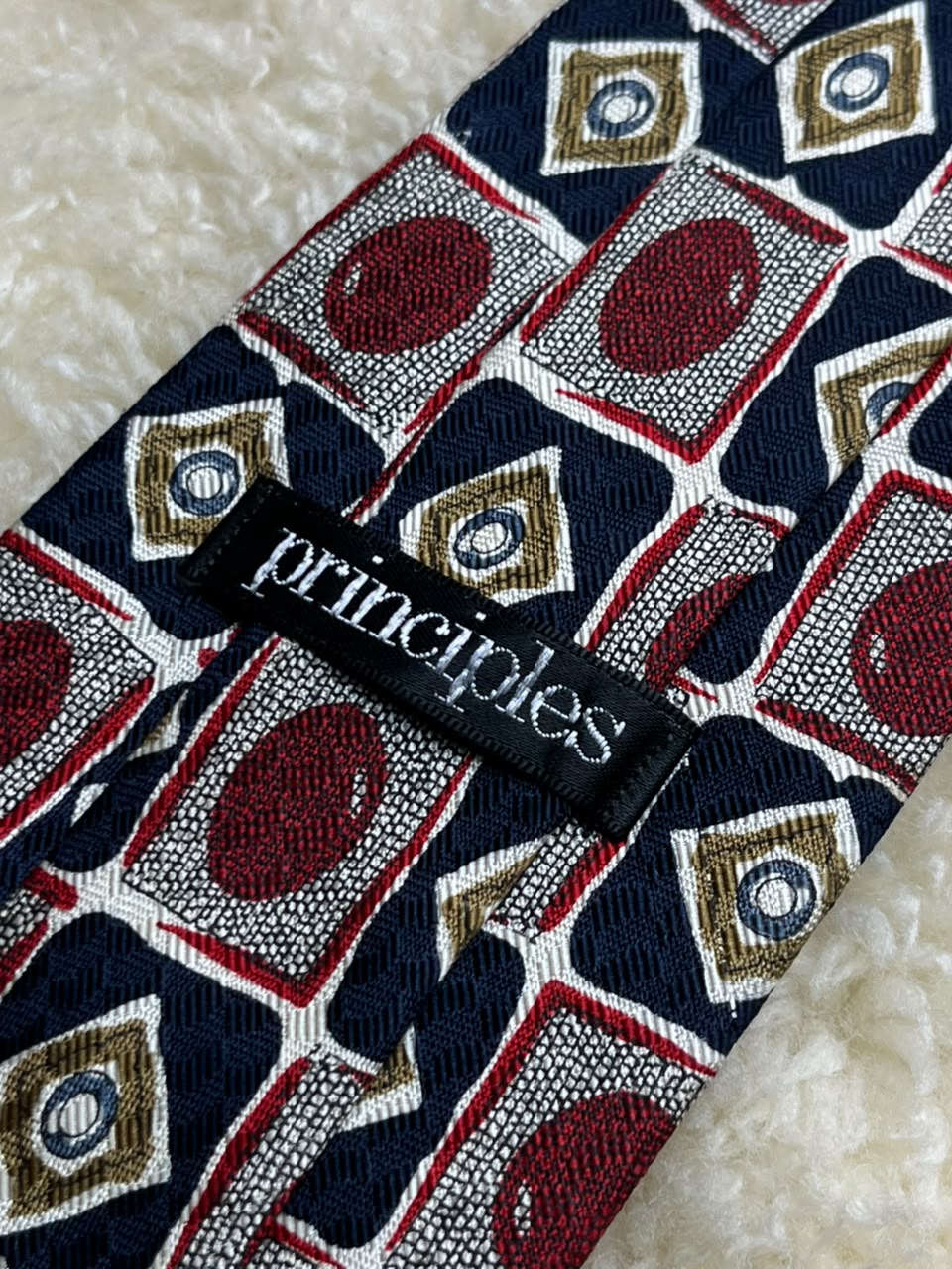 Principles Silk - Navy Red Gold Geometric Square tie