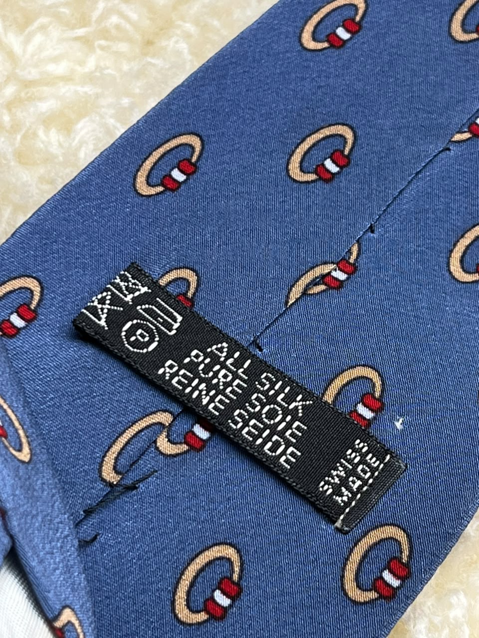 Frogg Swiss Made Silk - Dusty Blue Equestrian Stirrup Print Tie