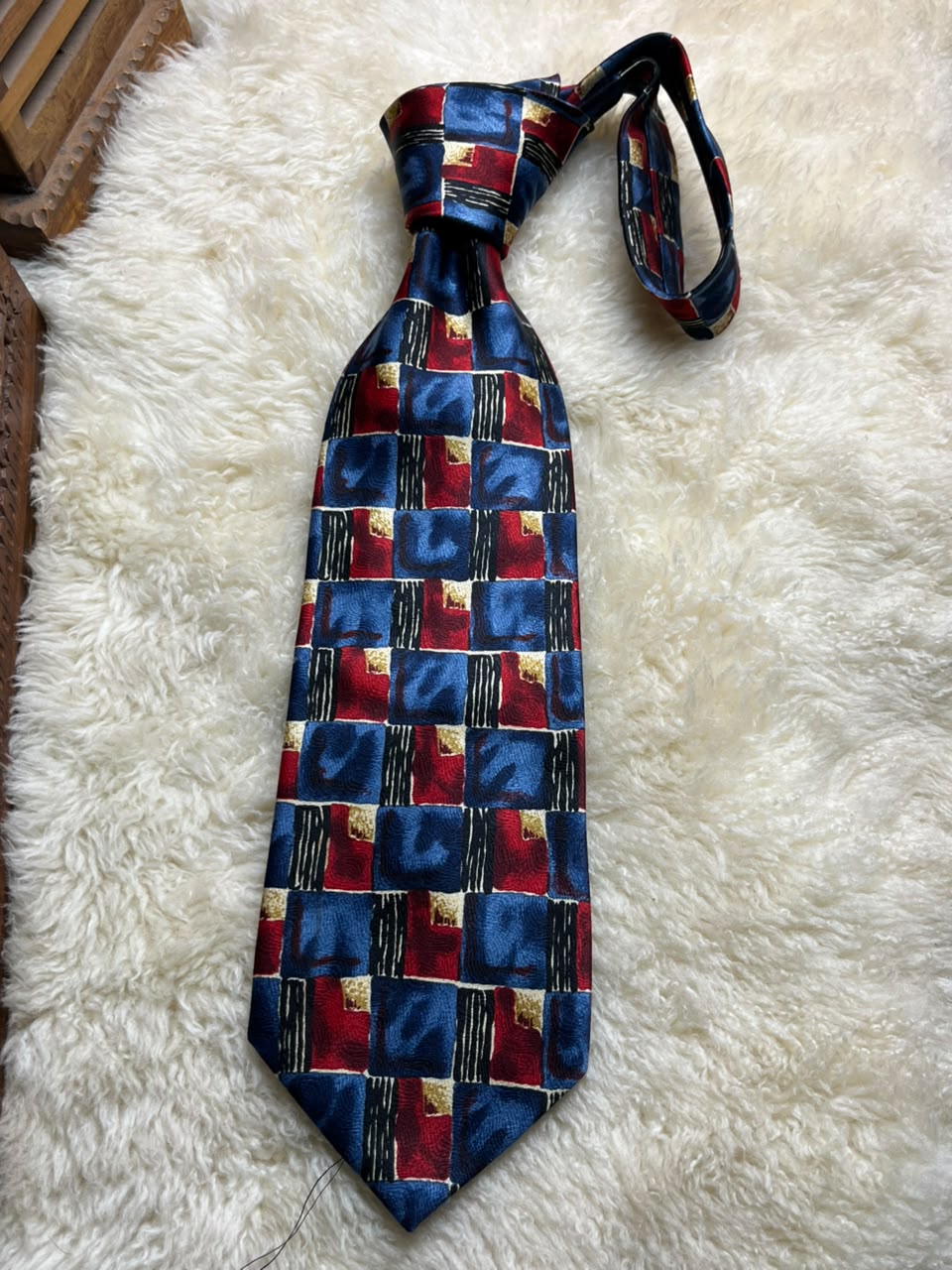 Charles Fox Savile Row Silk Tie - Blue Red Geometric Block Necktie