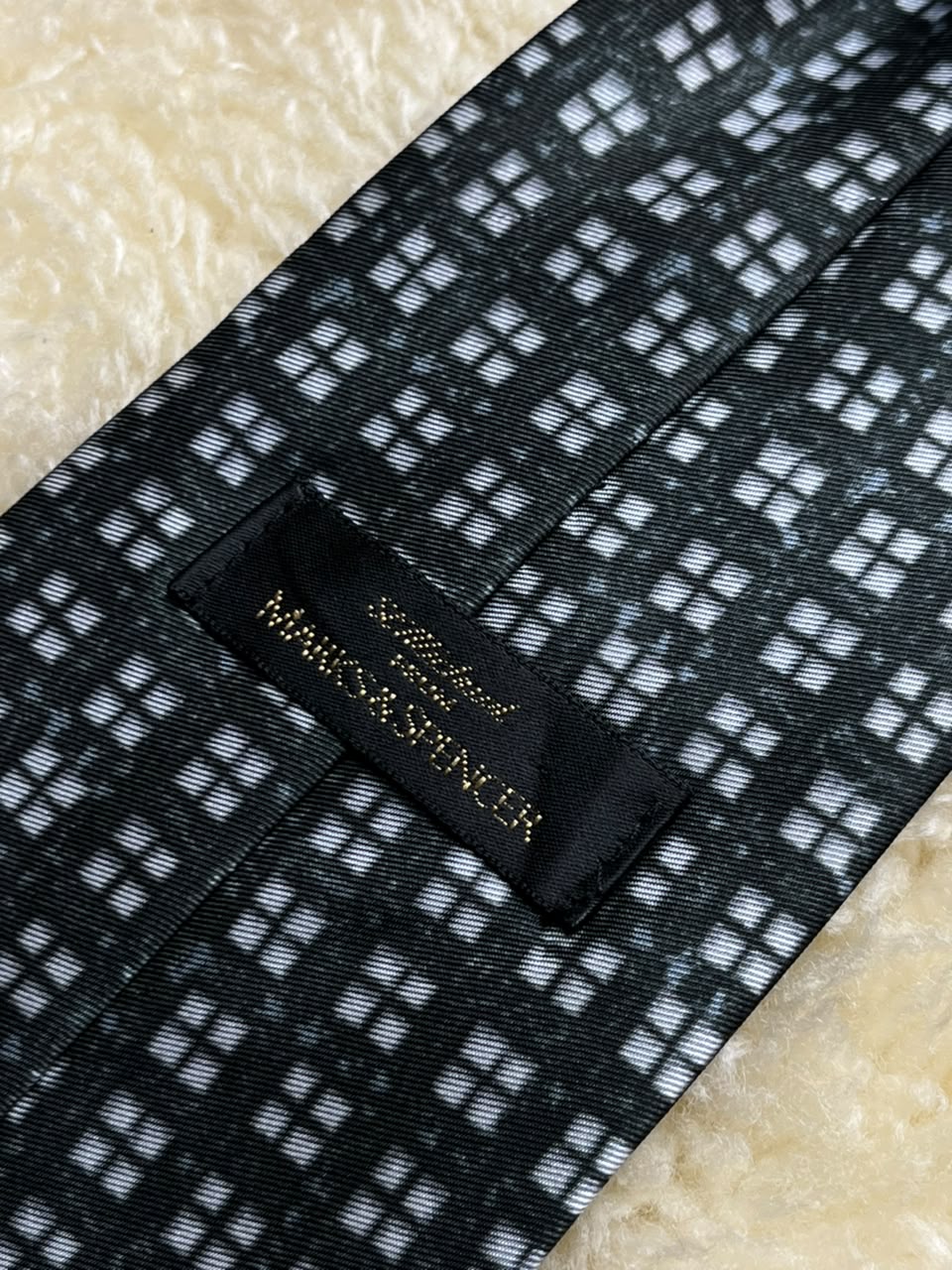 Marks & Spencer - Dark Green Grey Micro Check Geometric Tie