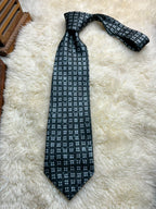 Marks & Spencer - Dark Green Grey Micro Check Geometric Tie