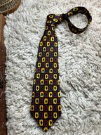 Burton Menswear - Navy Blue Yellow Red Geometric Block tie