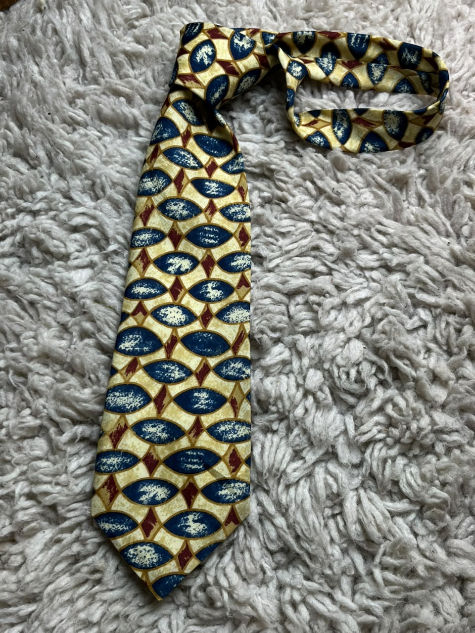Ambiance Clothing - Cream Blue Maroon Geometric Lattice tie