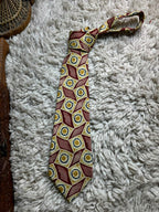 BHS - Burgundy Cream Mustard Geometric Medallion tie
