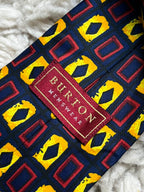 Burton Menswear - Navy Blue Yellow Red Geometric Block tie