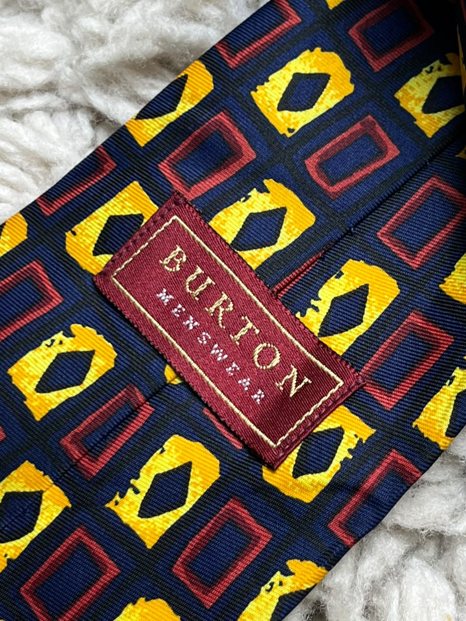 Burton Menswear - Navy Blue Yellow Red Geometric Block tie