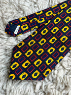 Burton Menswear - Navy Blue Yellow Red Geometric Block tie