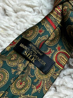 Vintage Marks & Spencer Silk - Forest Green Gold Red Paisley tie