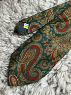Vintage Marks & Spencer Silk - Forest Green Gold Red Paisley tie
