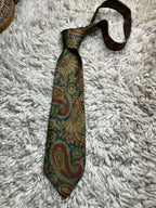 Vintage Marks & Spencer Silk - Forest Green Gold Red Paisley tie