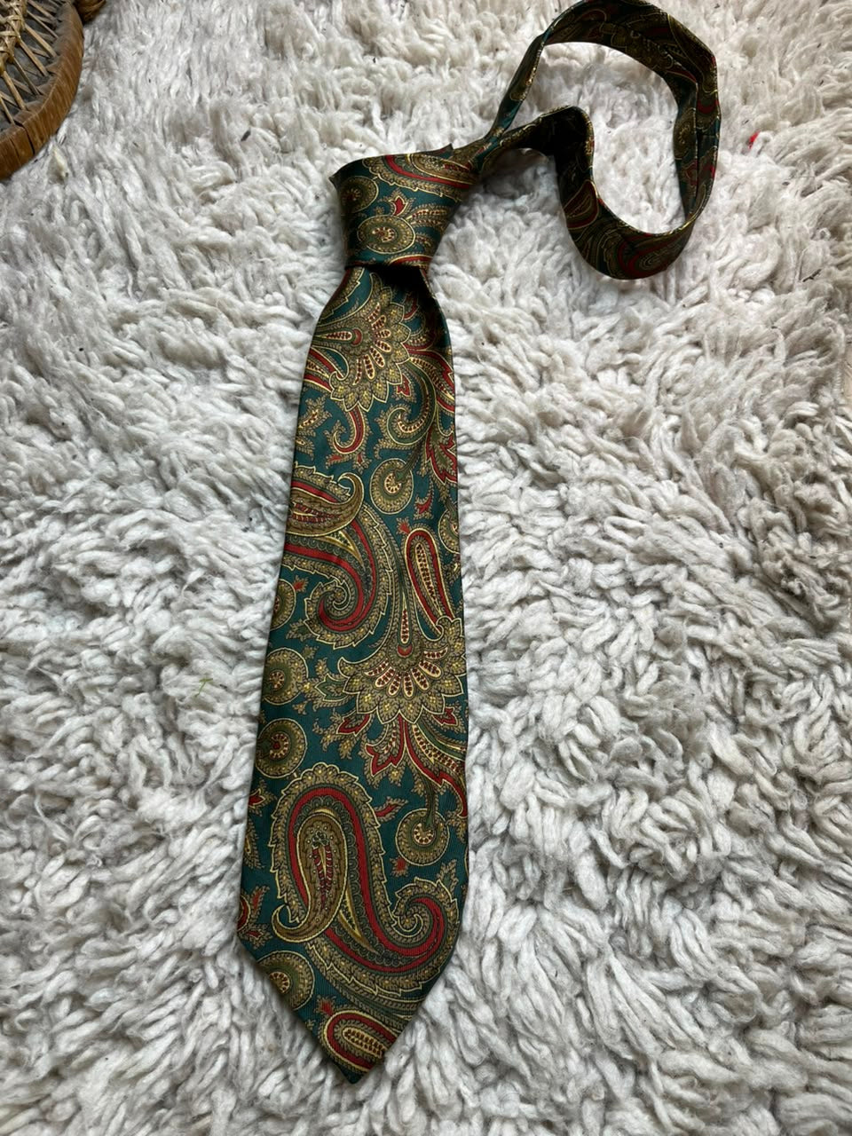 Vintage Marks & Spencer Silk - Forest Green Gold Red Paisley tie