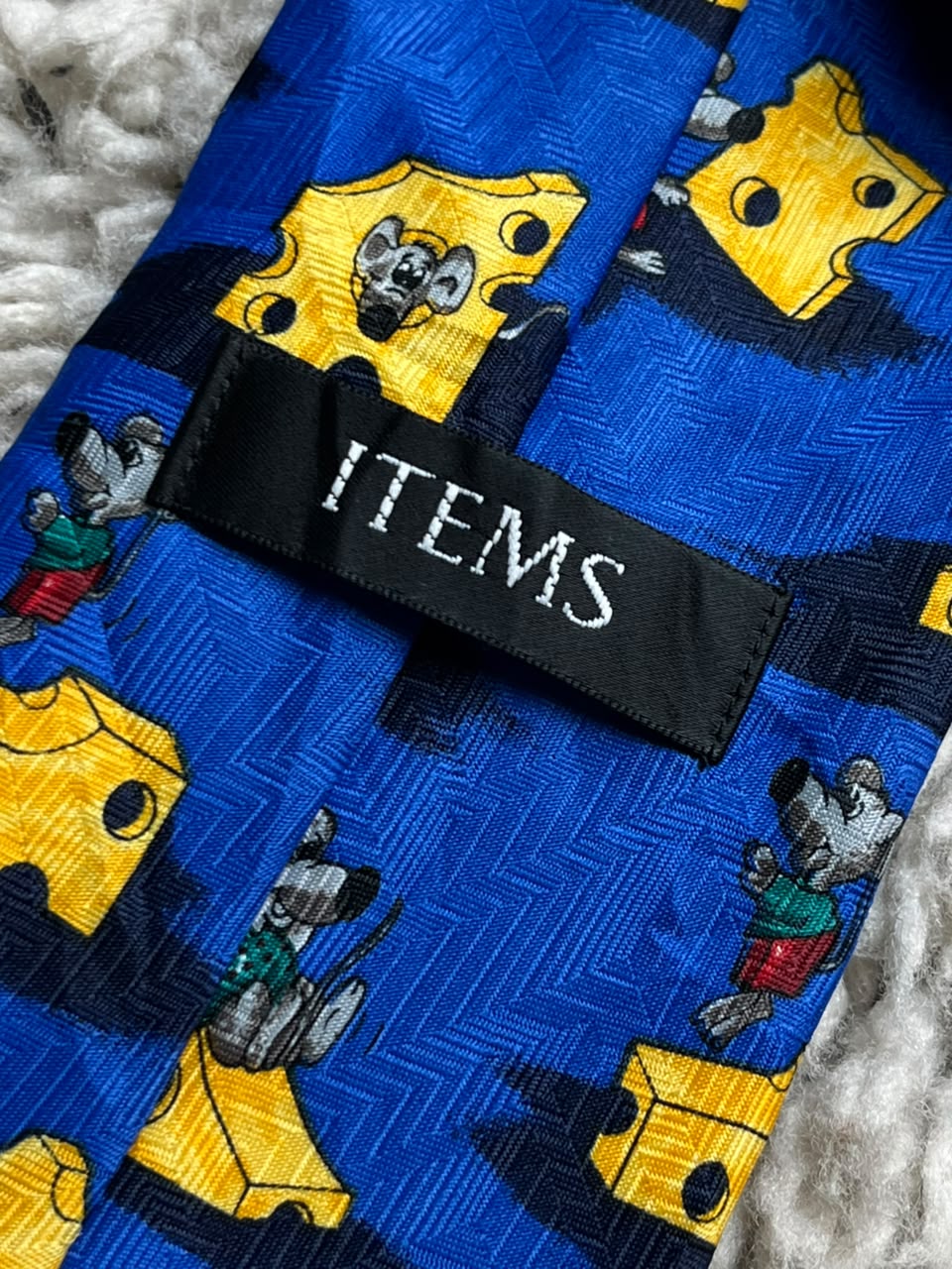 ITEMS Made in UK - Royal Blue Mouse and Cheese Print Novelty tie