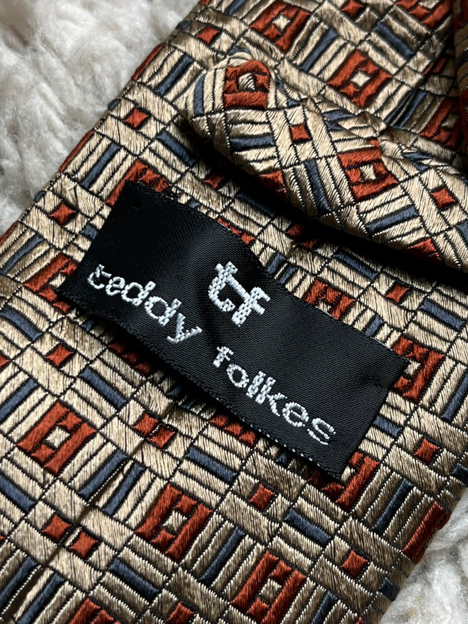 Teddy Folkes Silk Made in Italy - Bronze Orange Geometric Tie