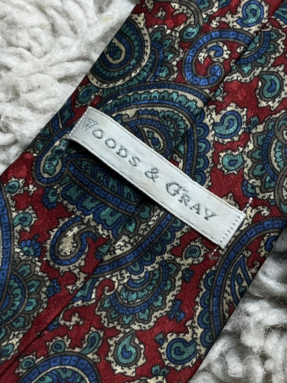 Woods & Gray Made in UK - Red Teal Paisley Silk-Feel Necktie