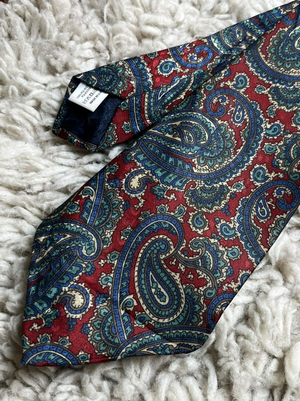 Woods & Gray Made in UK - Red Teal Paisley Silk-Feel Necktie