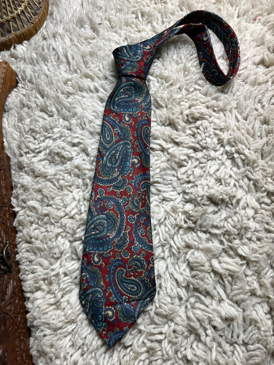 Woods & Gray Made in UK - Red Teal Paisley Silk-Feel Necktie