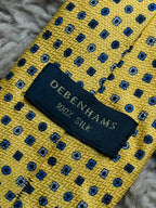 Debenhams 100% Silk - Mustard Yellow Blue Medallion Print tie