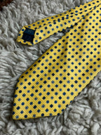 Debenhams 100% Silk - Mustard Yellow Blue Medallion Print tie
