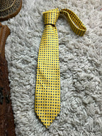 Debenhams 100% Silk - Mustard Yellow Blue Medallion Print tie