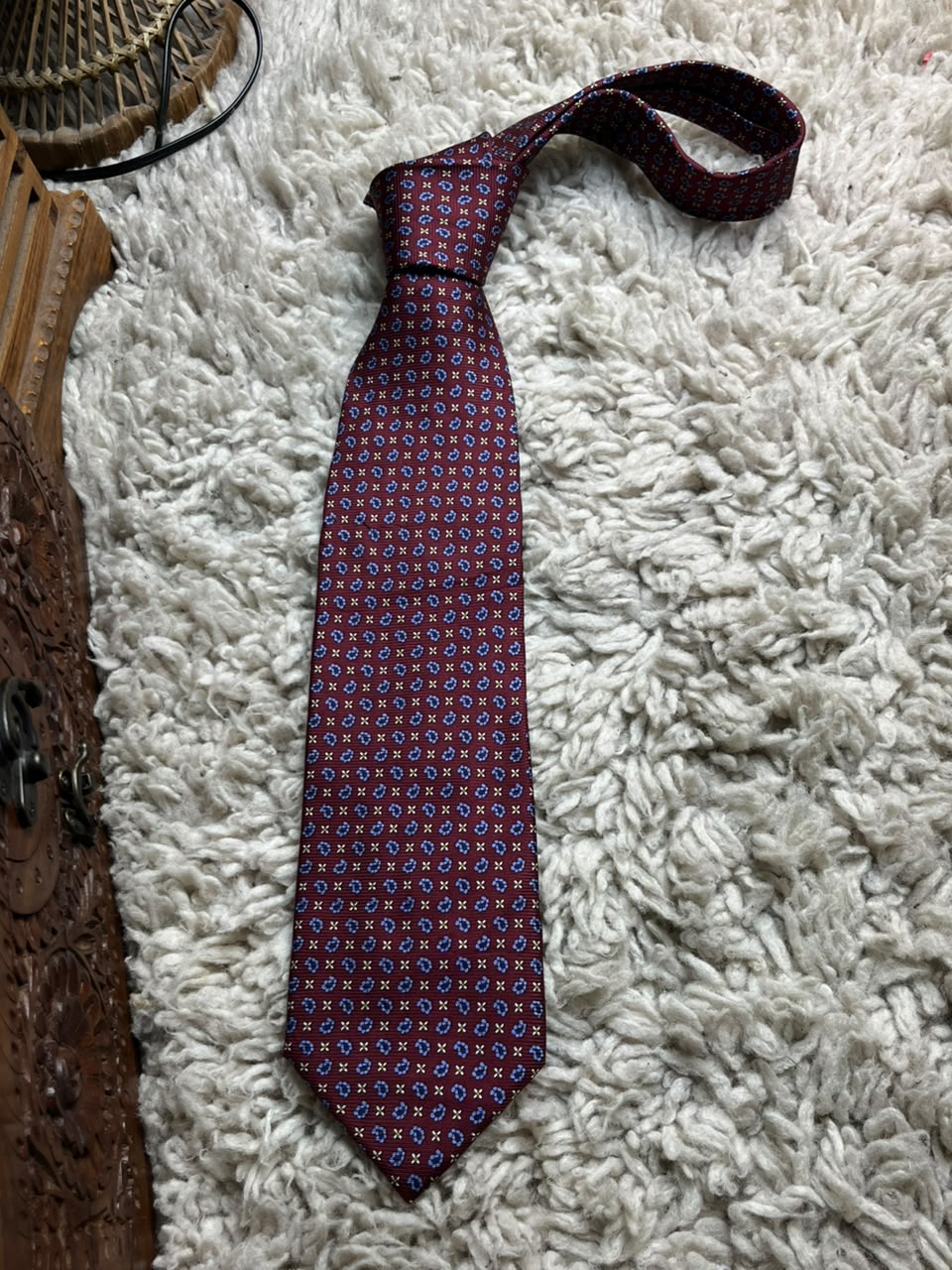 Erubin & Morris 100% Silk - Burgundy Blue Paisley Print tie