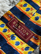 Burton Menswear Made in UK - Yellow Navy Striped Floral tie