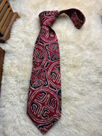 Gino Pompeii Pure Silk - Red Gold Navy Abstract Tribal Tie