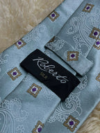 Roberto Silk Hand Made - Ice Blue Purple Paisley Diamond Tie