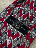 Marks & Spencer Pure Silk - Red Grey Diamond Geometric Tie
