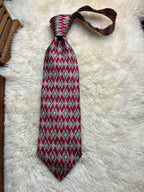 Marks & Spencer Pure Silk - Red Grey Diamond Geometric Tie