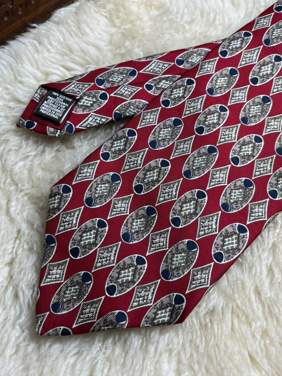 Marks & Spencer Pure Silk - Red Grey Diamond Geometric Tie