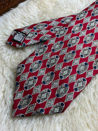 Marks & Spencer Pure Silk - Red Grey Diamond Geometric Tie