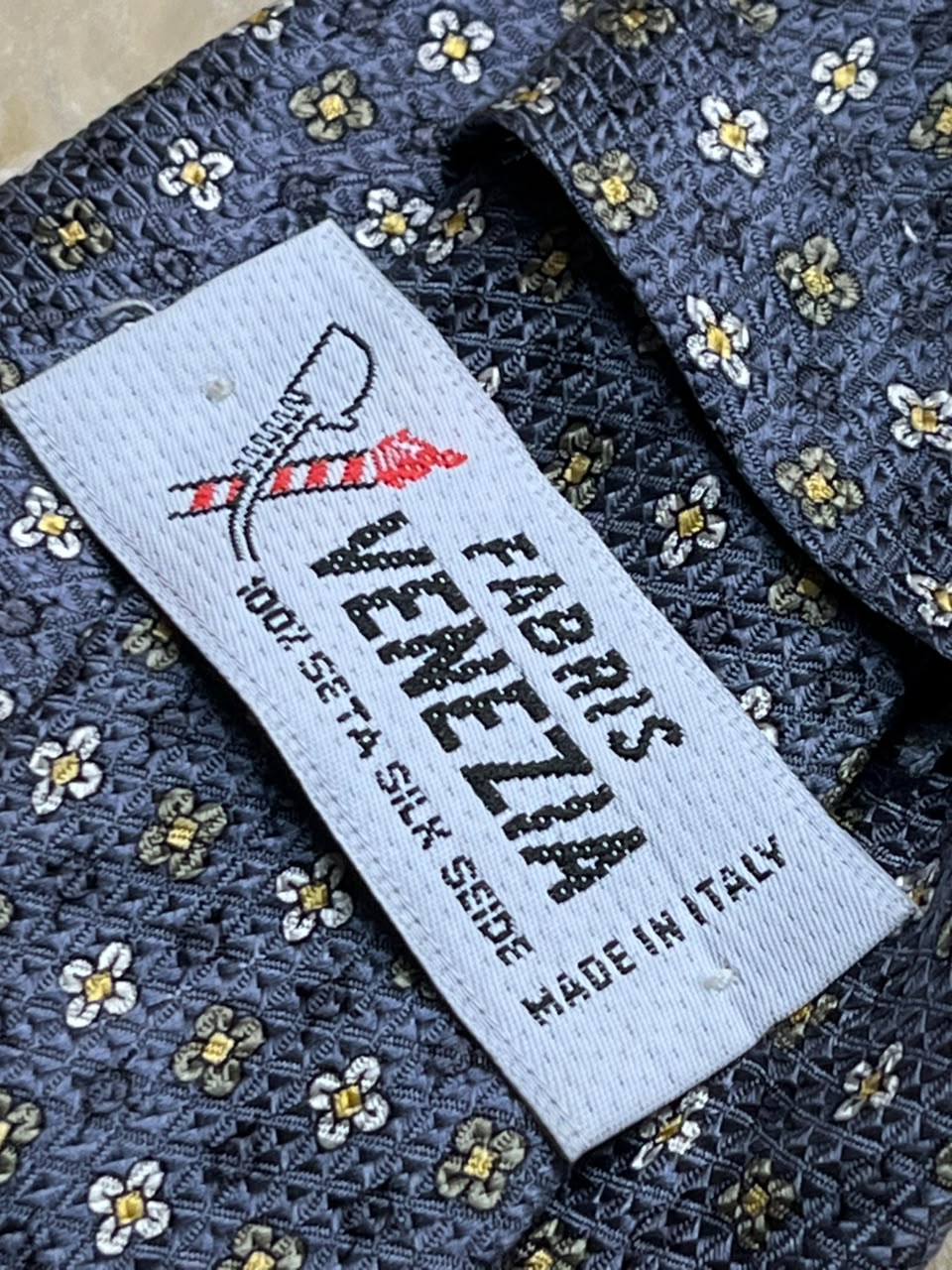 Vintage Fabris Venezia Made in Italy Silk - Charcoal Grey Micro Floral Tie