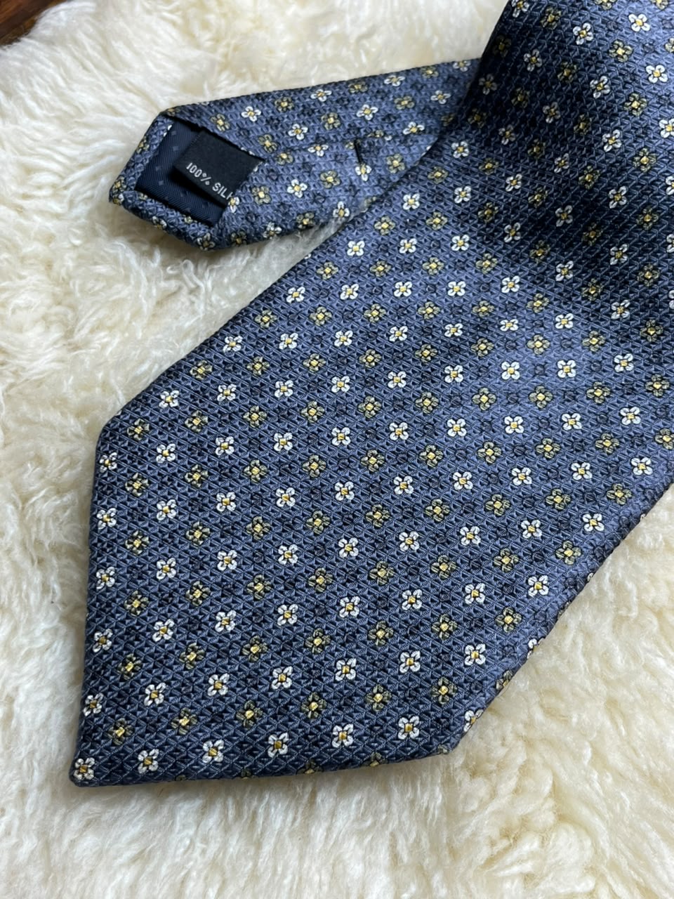 Vintage Fabris Venezia Made in Italy Silk - Charcoal Grey Micro Floral Tie
