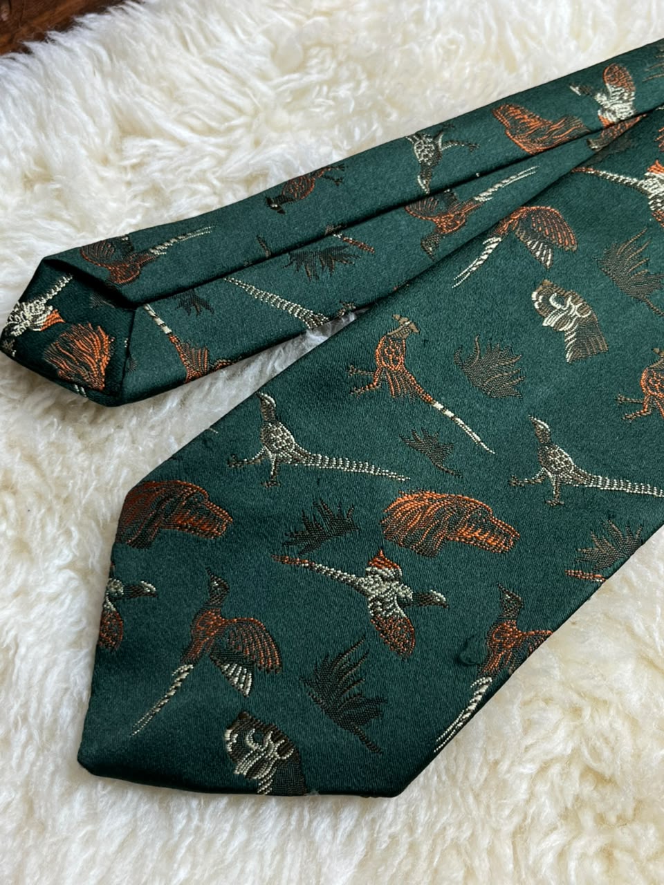 Milliard of London Made in England - Forest Green Pheasant Bird Print tie