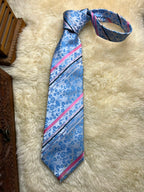 Hand Made - Light Blue & Pink Floral Jacquard Stripe Tie