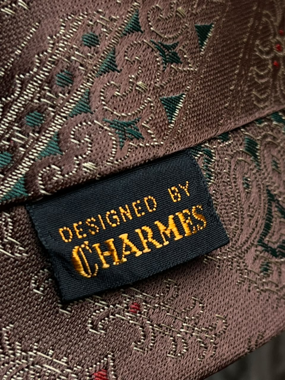 Designed by Charmes - Brown Gold Green Baroque Medallion Necktie