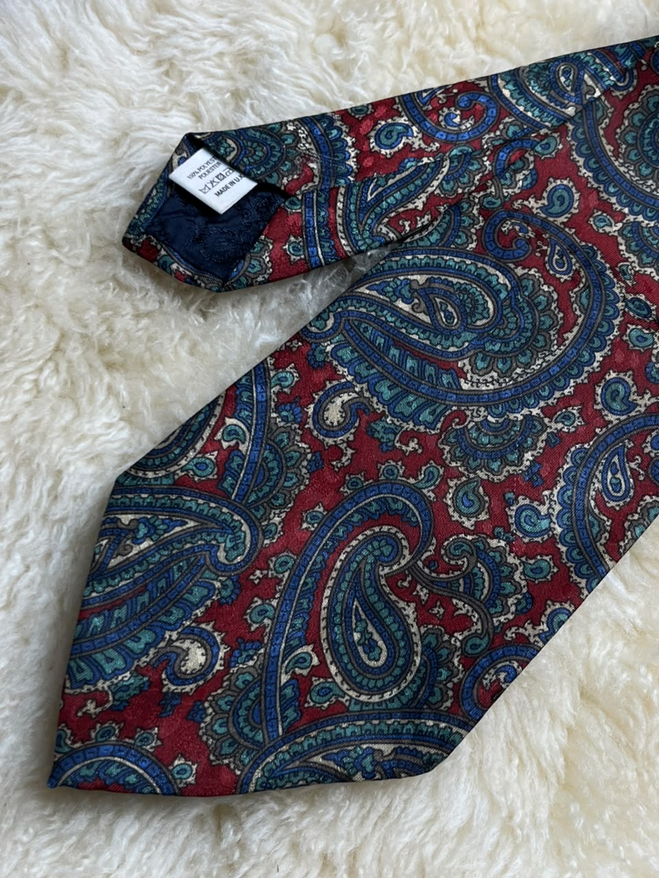 Woods & Gray Made in UK - Red Teal Blue Baroque Paisley tie