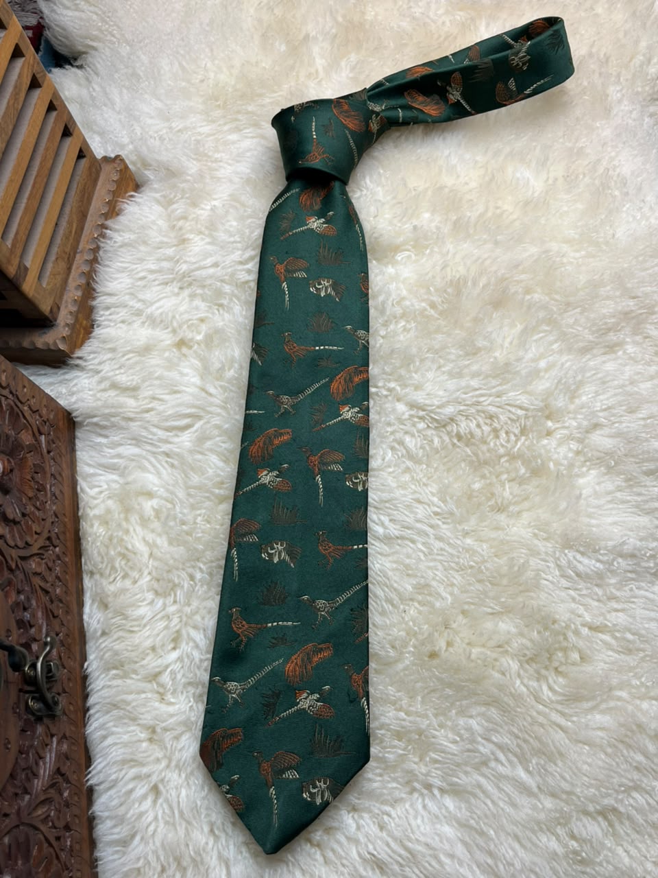 Milliard of London Made in England - Forest Green Pheasant Bird Print tie