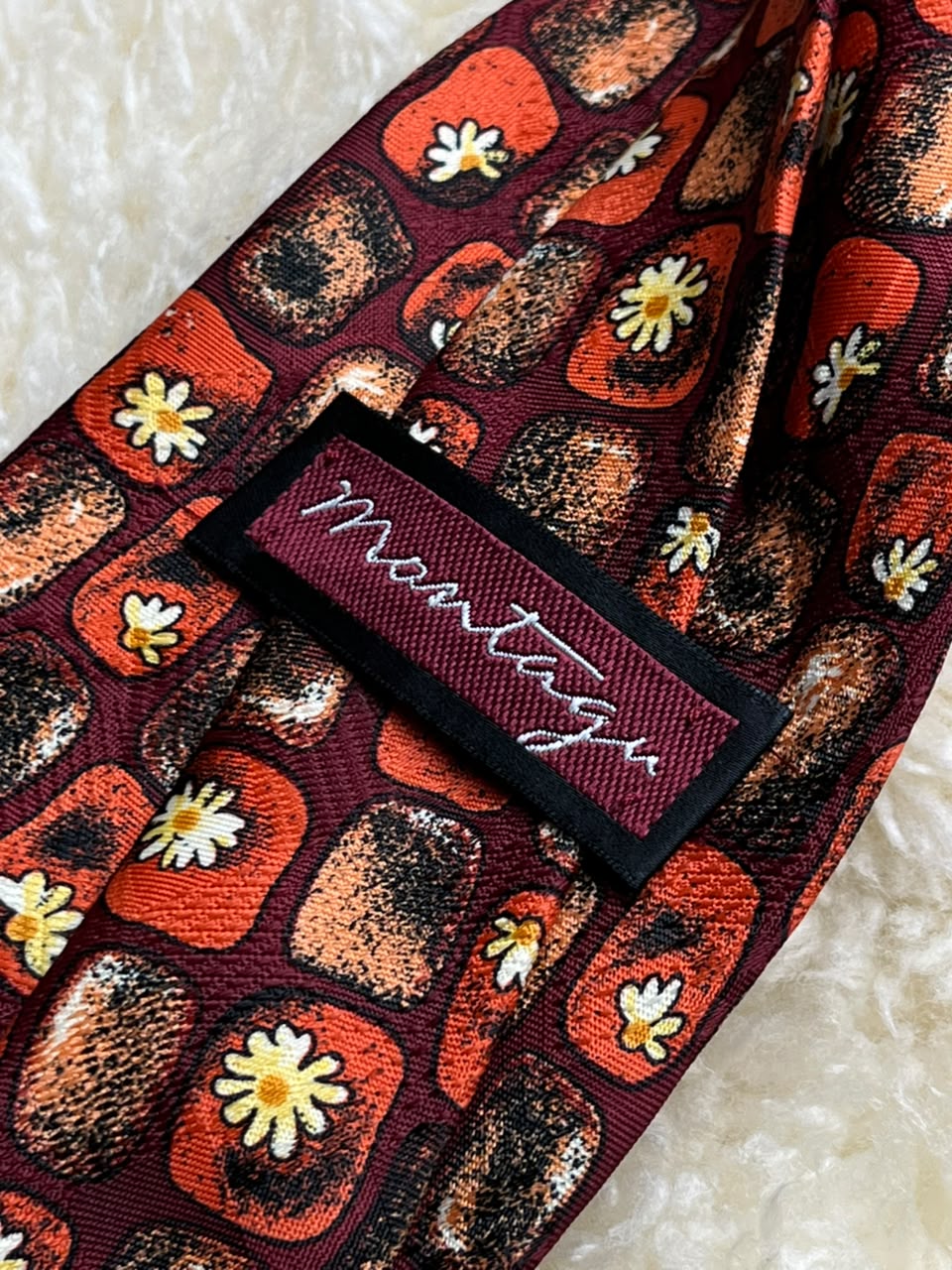 Montagu Retro Geometric Floral - Burgundy & Orange Daisy Tie
