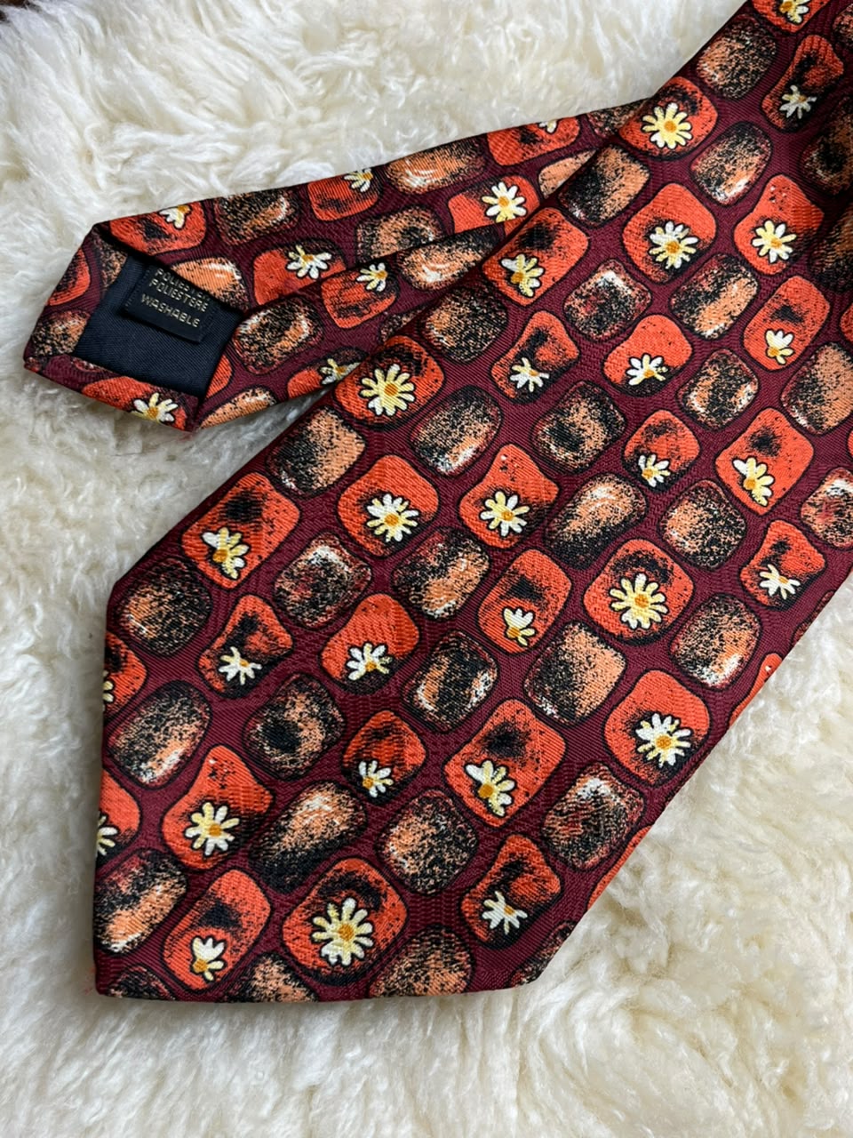 Montagu Retro Geometric Floral - Burgundy & Orange Daisy Tie