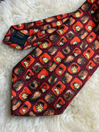 Montagu Retro Geometric Floral - Burgundy & Orange Daisy Tie