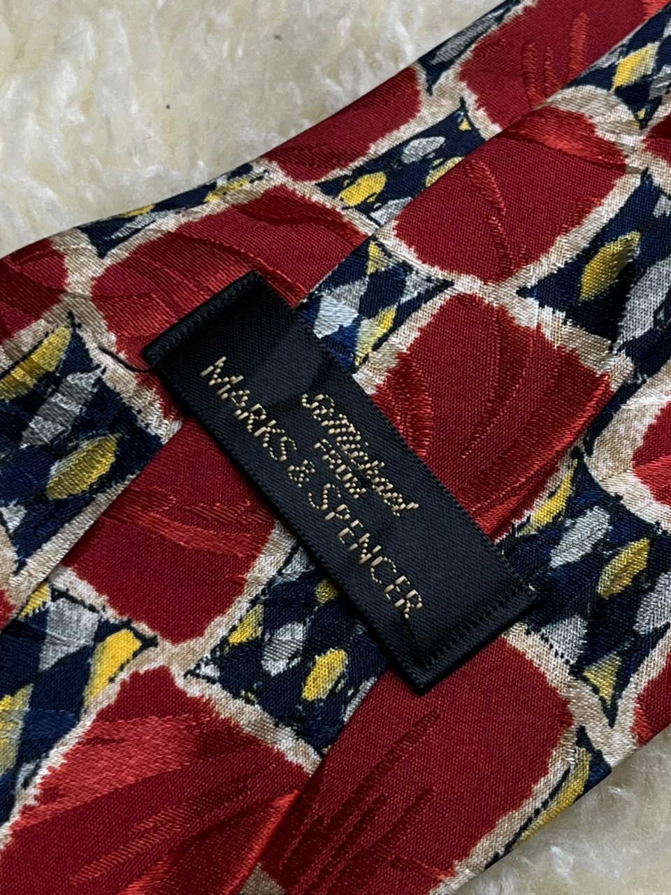 St Michael Marks & Spencer Red Geometric - Retro Mosaic Polyester Tie