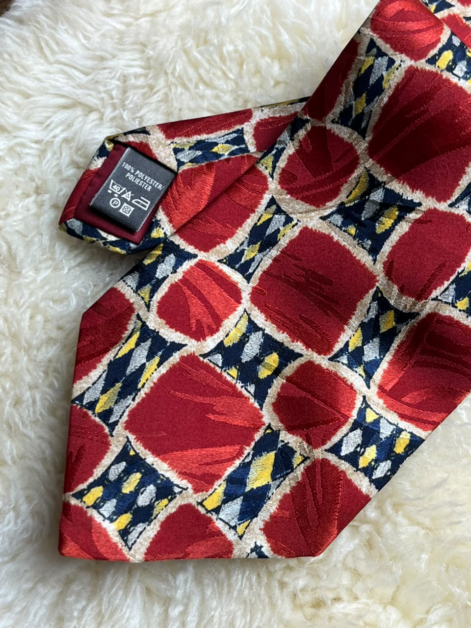 St Michael Marks & Spencer Red Geometric - Retro Mosaic Polyester Tie
