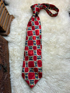 St Michael Marks & Spencer Red Geometric - Retro Mosaic Polyester Tie