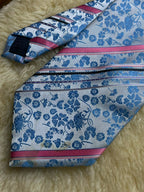 Hand Made - Light Blue & Pink Floral Jacquard Stripe Tie