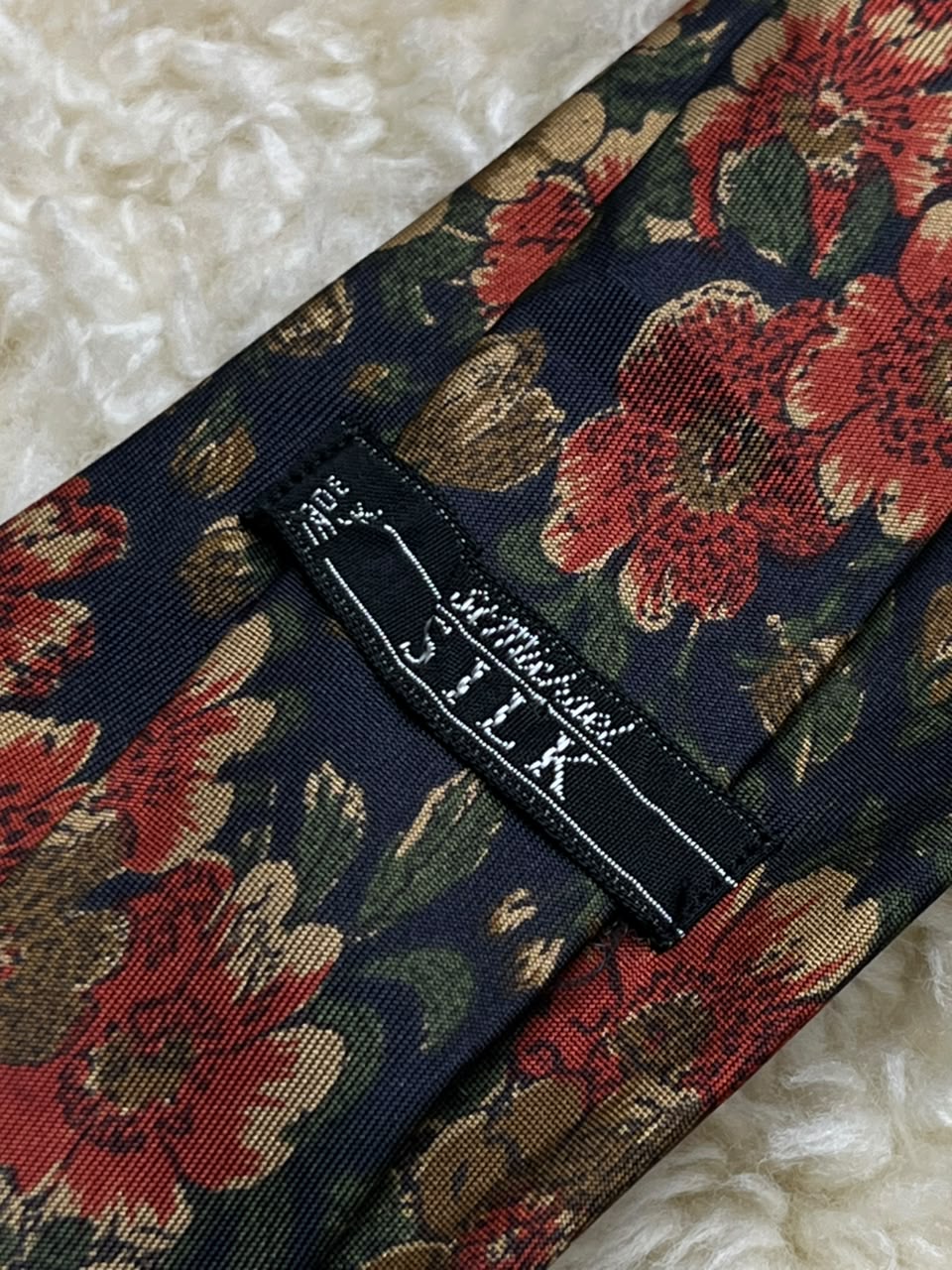 St Michael 100% Silk Floral - Made in Italy Navy & Red Tapestry Tie