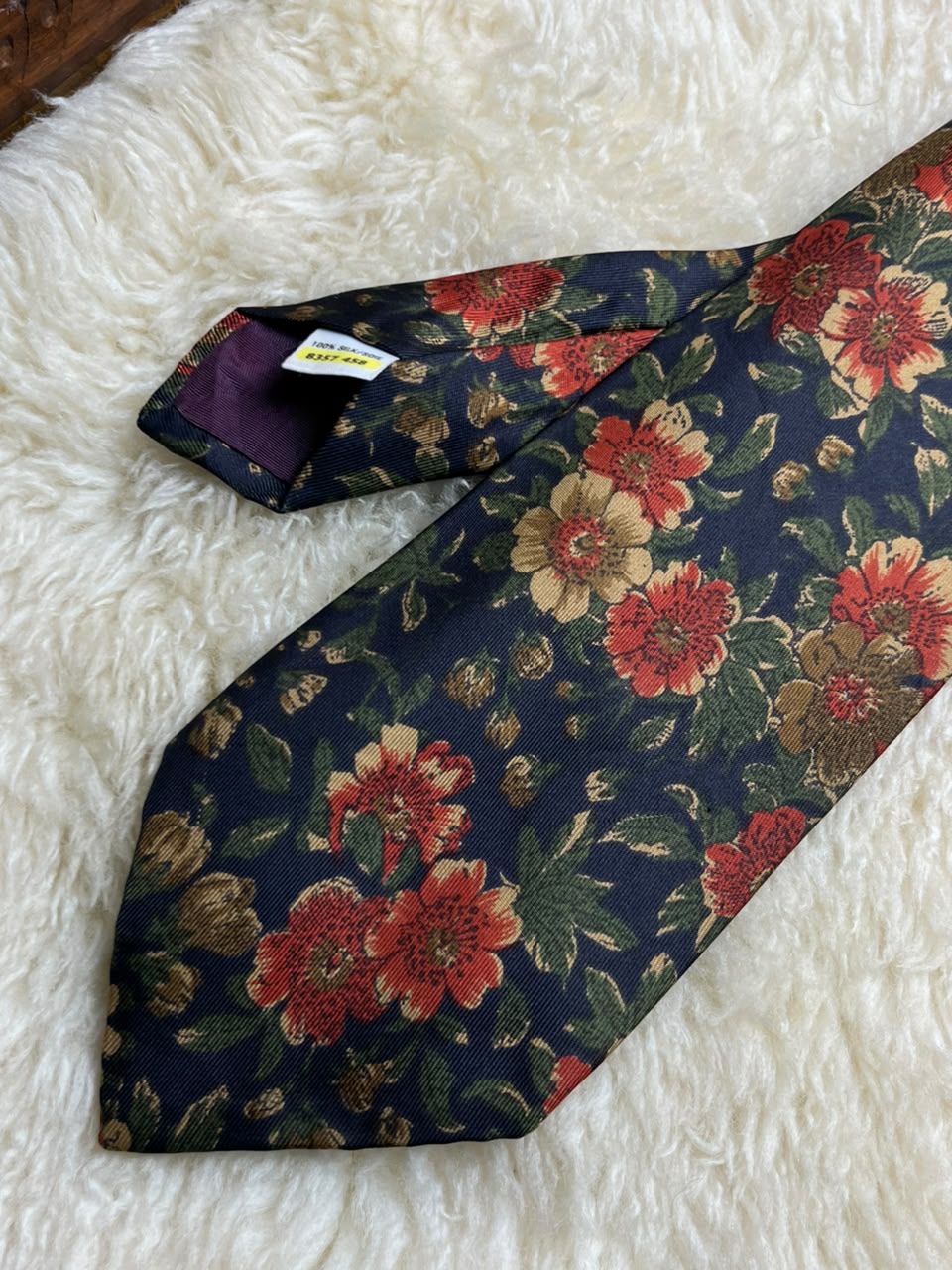 St Michael 100% Silk Floral - Made in Italy Navy & Red Tapestry Tie