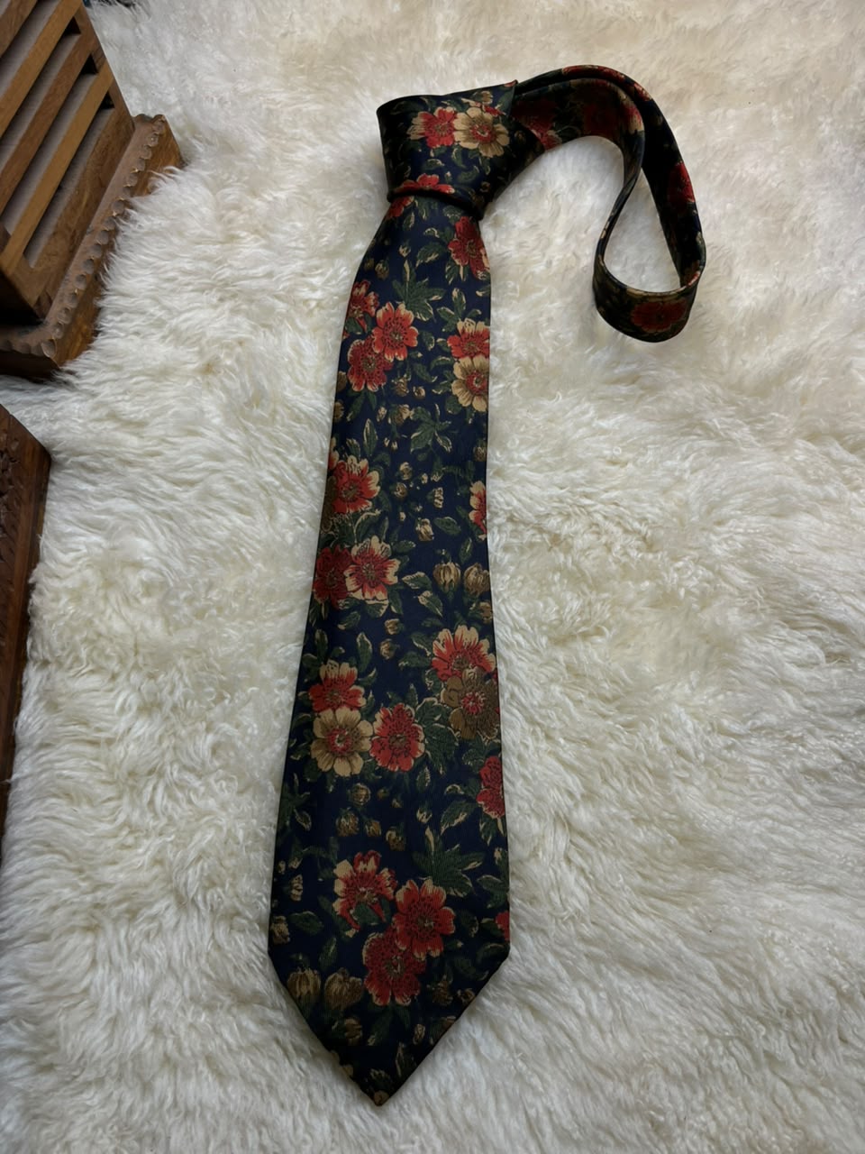 St Michael 100% Silk Floral - Made in Italy Navy & Red Tapestry Tie