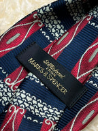 St Michael Marks & Spencer - Navy Blue Burgundy Red Woven Tie UK